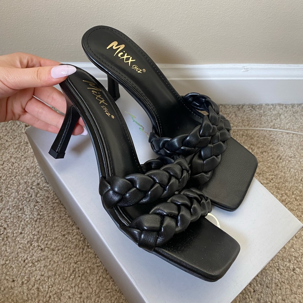 Brand new black braided mules